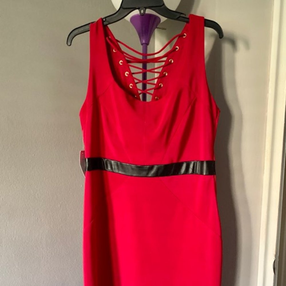 NWT Bisou bisou cranberry dress faux leather